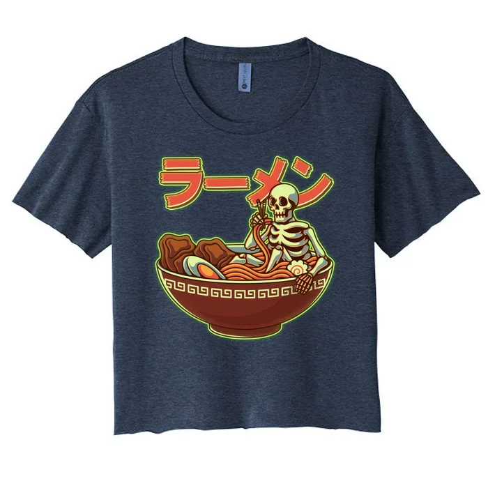 Funny Halloween Skeleton Japanese Ramen Bowl Women's Crop Top Tee