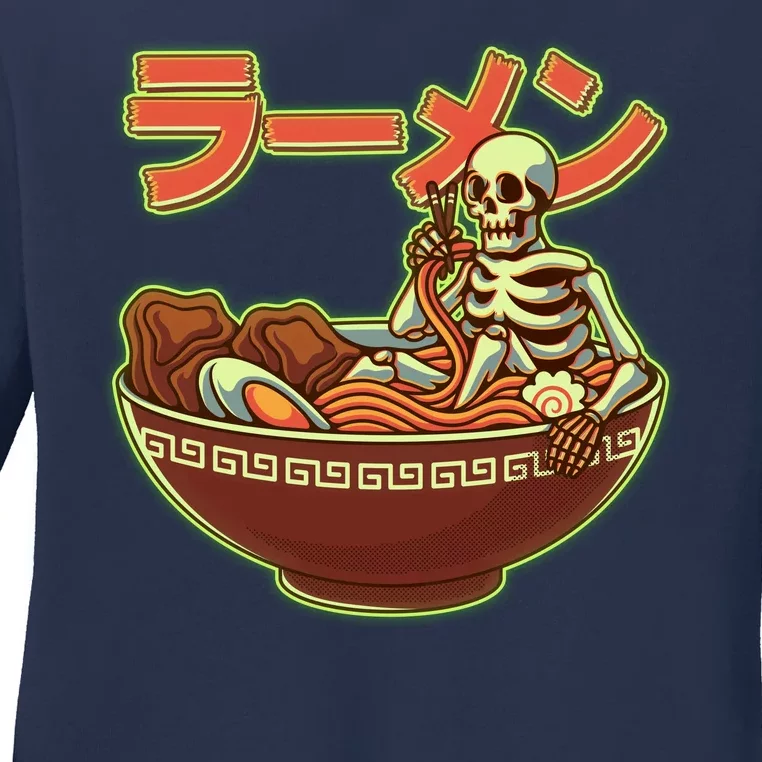 Funny Halloween Skeleton Japanese Ramen Bowl Ladies Long Sleeve Shirt