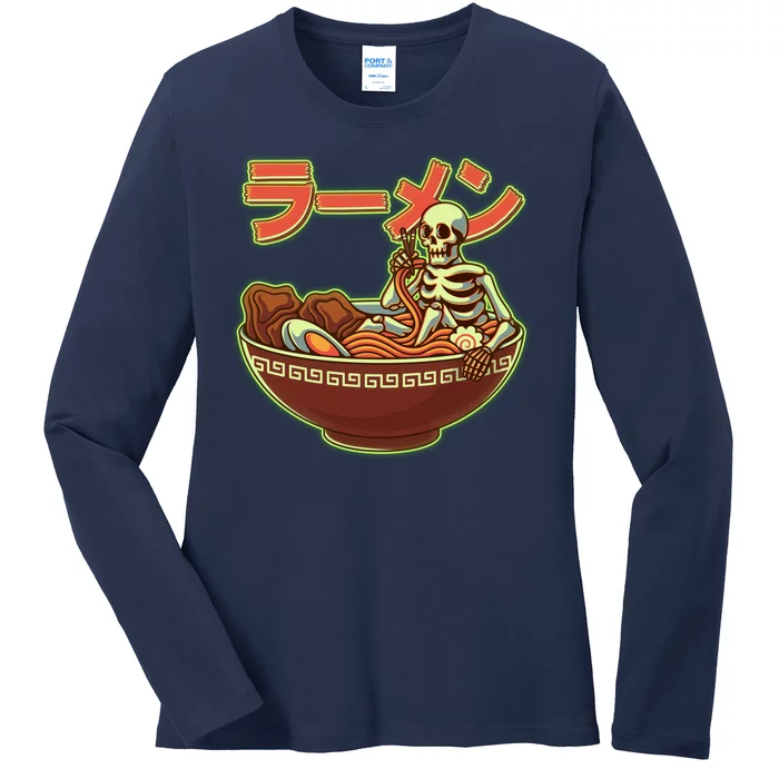 Funny Halloween Skeleton Japanese Ramen Bowl Ladies Long Sleeve Shirt