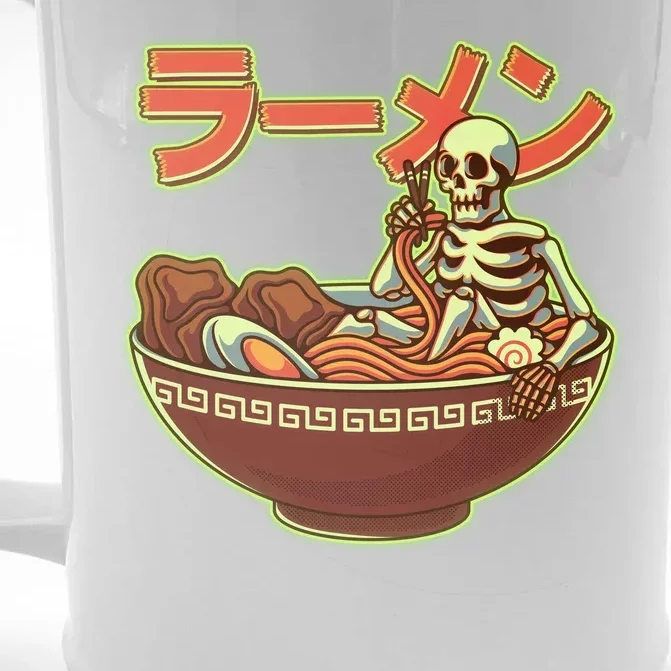 Funny Halloween Skeleton Japanese Ramen Bowl Front & Back Beer Stein