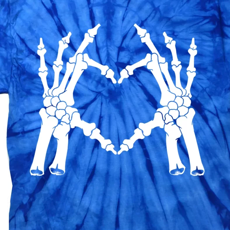 Finger Heart Shape Halloween Skeleton Hand Cool Gift Tie-Dye T-Shirt