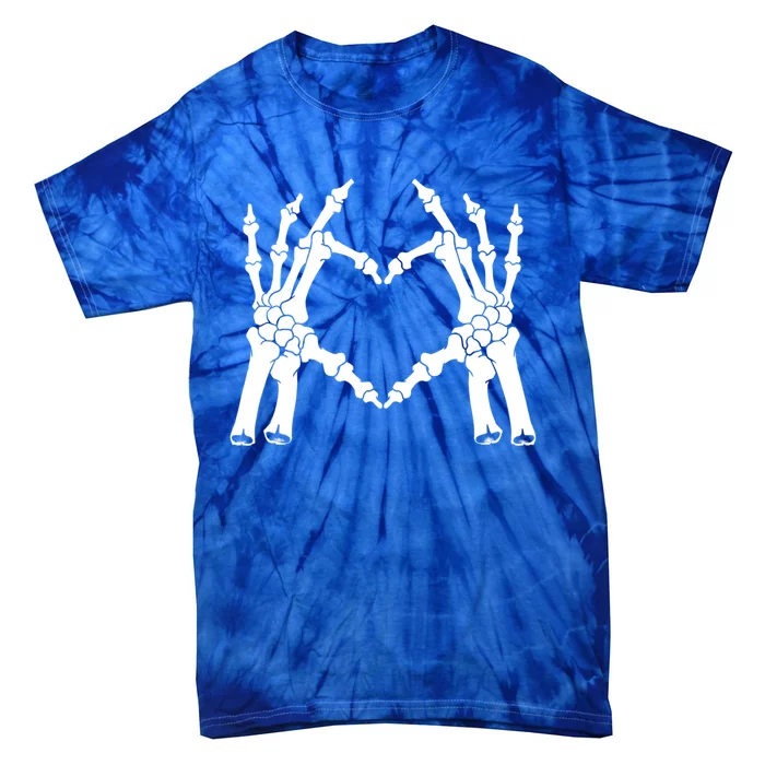 Finger Heart Shape Halloween Skeleton Hand Cool Gift Tie-Dye T-Shirt