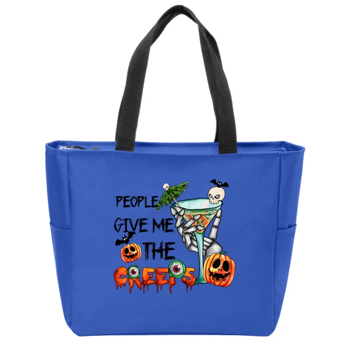 Funny Halloween Skeleton Hand Fall People Give Me The Creeps Halloween Gift Zip Tote Bag