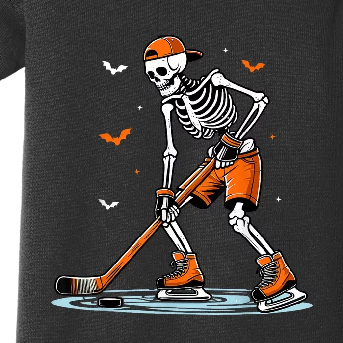 Funny Halloween Skeleton Ice Hockey Gift Sticks Hockey Baby Bodysuit