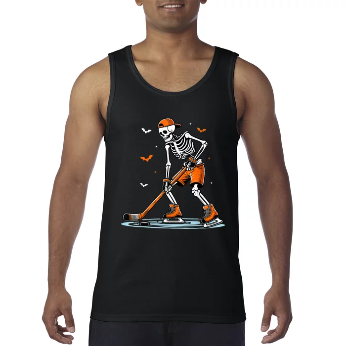 Funny Halloween Skeleton Ice Hockey Gift Sticks Hockey Tank Top