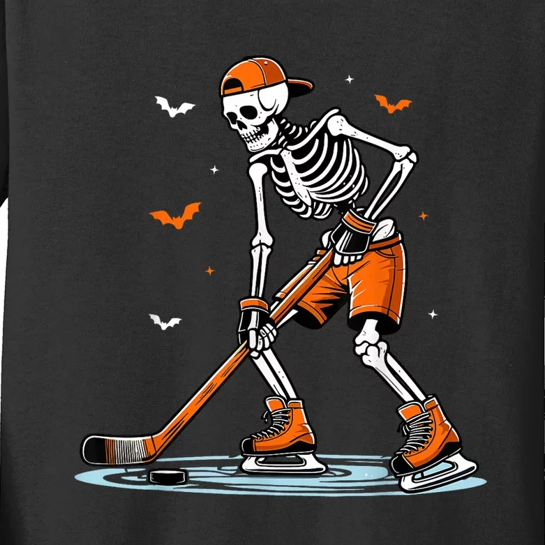 Funny Halloween Skeleton Ice Hockey Gift Sticks Hockey Kids Long Sleeve Shirt