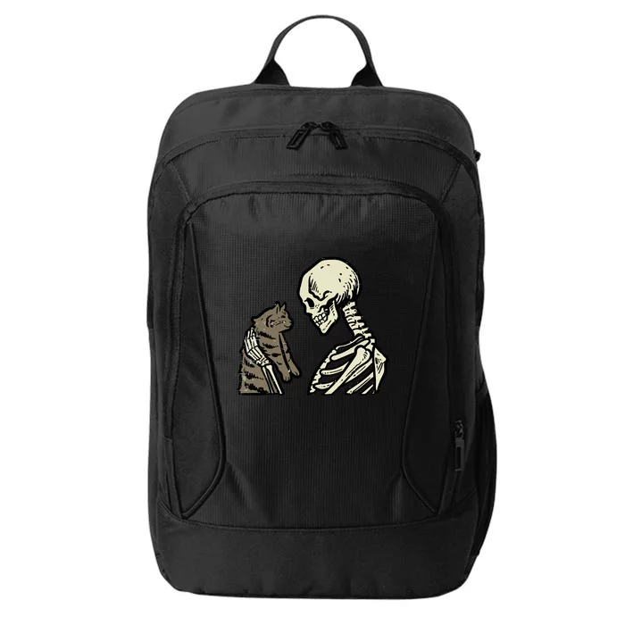 Funny Halloween Skull Skeleton Holding Cat Gift City Backpack