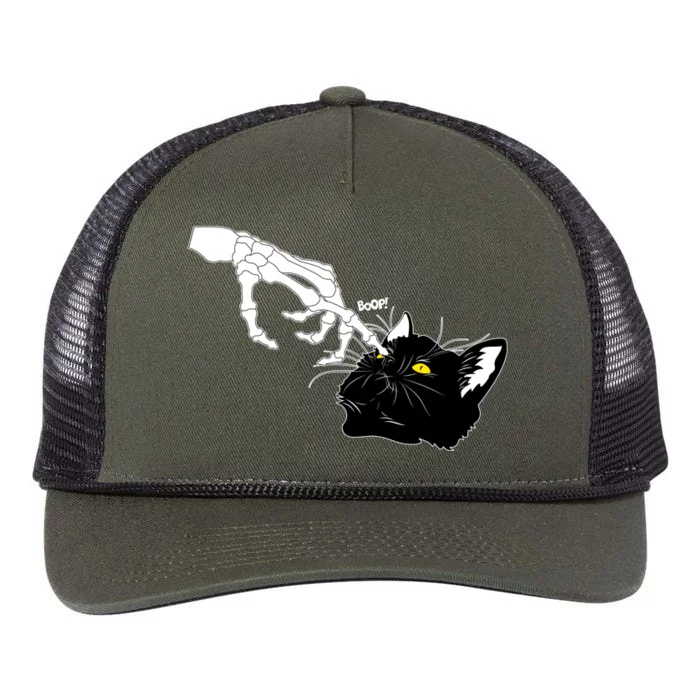 Funny Halloween Skeleton Boop Kitten Cat Nose Retro Rope Trucker Hat Cap