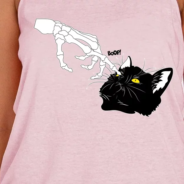 Funny Halloween Skeleton Boop Kitten Cat Nose Women's Knotted Racerback Tank