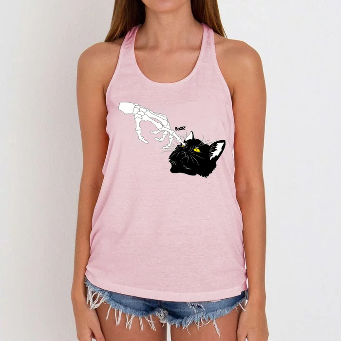 Funny Halloween Skeleton Boop Kitten Cat Nose Women's Knotted Racerback Tank