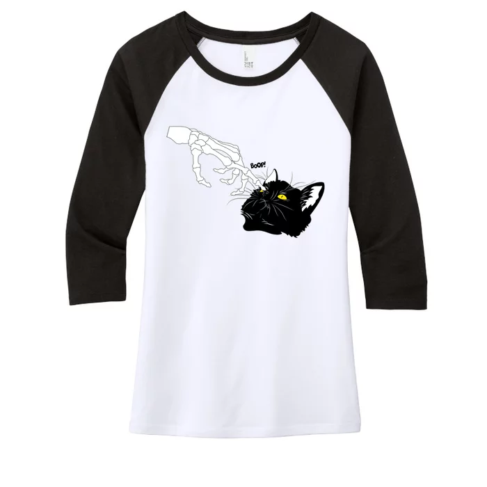 Funny Halloween Skeleton Boop Kitten Cat Nose Women's Tri-Blend 3/4-Sleeve Raglan Shirt