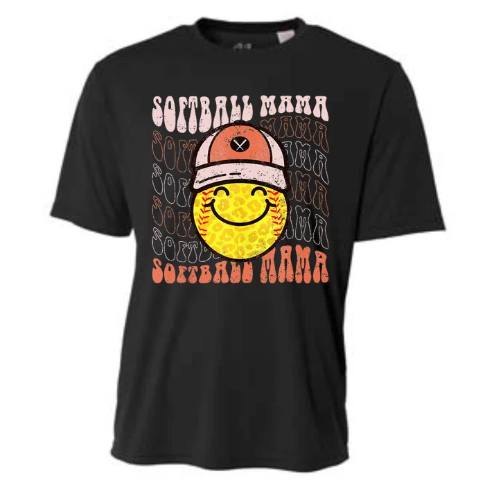 Funny Hippie Smile Face Baseball Mama Softball Mothers Day Cooling Performance Crew T-Shirt