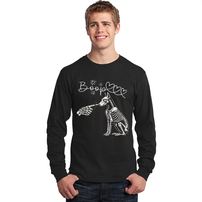 Funny Halloween Skeleton Hand Boop Doberman Pinscher Dog Long Sleeve Shirt