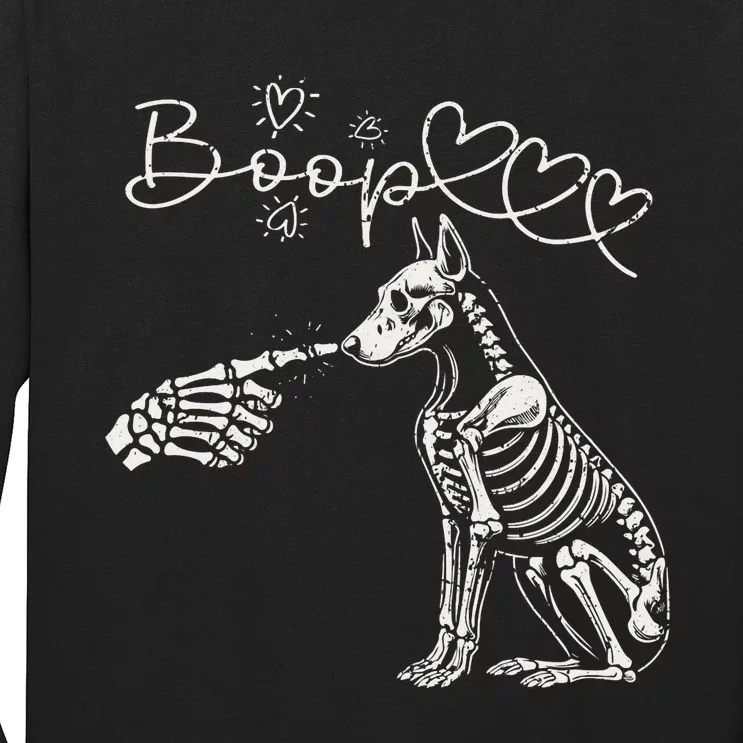 Funny Halloween Skeleton Hand Boop Doberman Pinscher Dog Long Sleeve Shirt