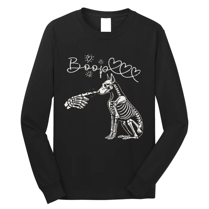 Funny Halloween Skeleton Hand Boop Doberman Pinscher Dog Long Sleeve Shirt