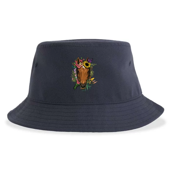 Floral Horse Spring Nature Horse Lovers For Women Men Sustainable Bucket Hat