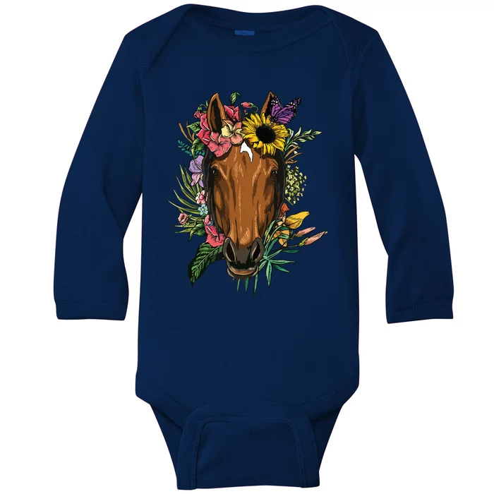 Floral Horse Spring Nature Horse Lovers For Women Men Baby Long Sleeve Bodysuit