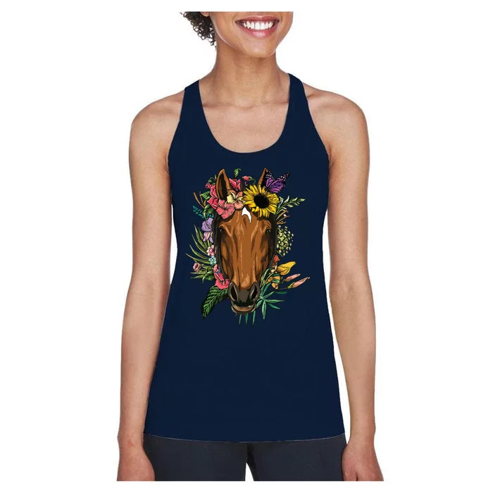 Floral Horse Spring Nature Horse Lovers For Women Men Women's Racerback Tank