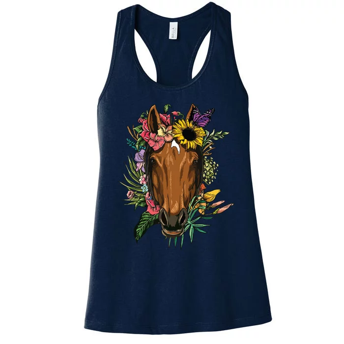 Floral Horse Spring Nature Horse Lovers For Women Men Women's Racerback Tank