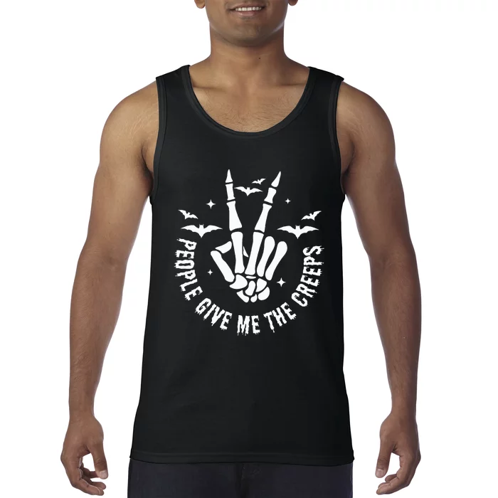 Funny Halloween Skeleton Hand Fall People Give Me The Creeps Tank Top