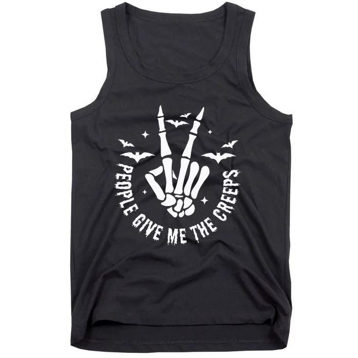 Funny Halloween Skeleton Hand Fall People Give Me The Creeps Tank Top