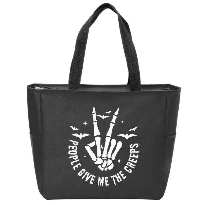 Funny Halloween Skeleton Hand Fall People Give Me The Creeps Zip Tote Bag