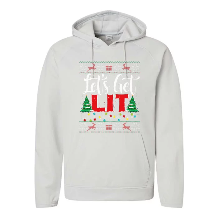 Festive Holiday Sweater with Christmas Lights and Drinking Theme Performance Fleece Hoodie