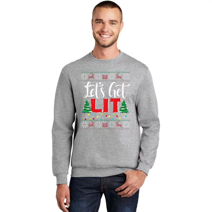 Festive Holiday Sweater with Christmas Lights and Drinking Theme Tall Sweatshirt