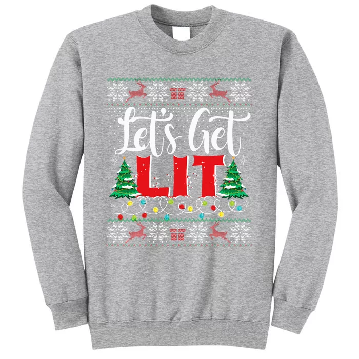 Festive Holiday Sweater with Christmas Lights and Drinking Theme Tall Sweatshirt