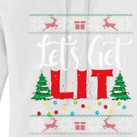 Festive Holiday Sweater with Christmas Lights and Drinking Theme Women's Pullover Hoodie