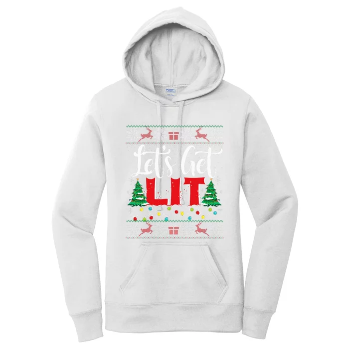 Festive Holiday Sweater with Christmas Lights and Drinking Theme Women's Pullover Hoodie