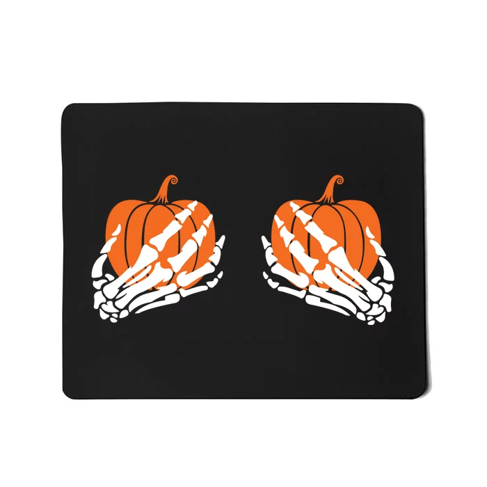 Funny Halloween Skeleton Hands On Chest Pumpkin Boobs Mousepad