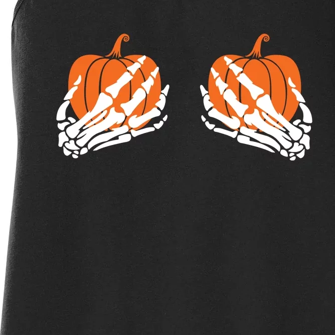 Funny Halloween Skeleton Hands On Chest Pumpkin Boobs Women's Racerback Tank