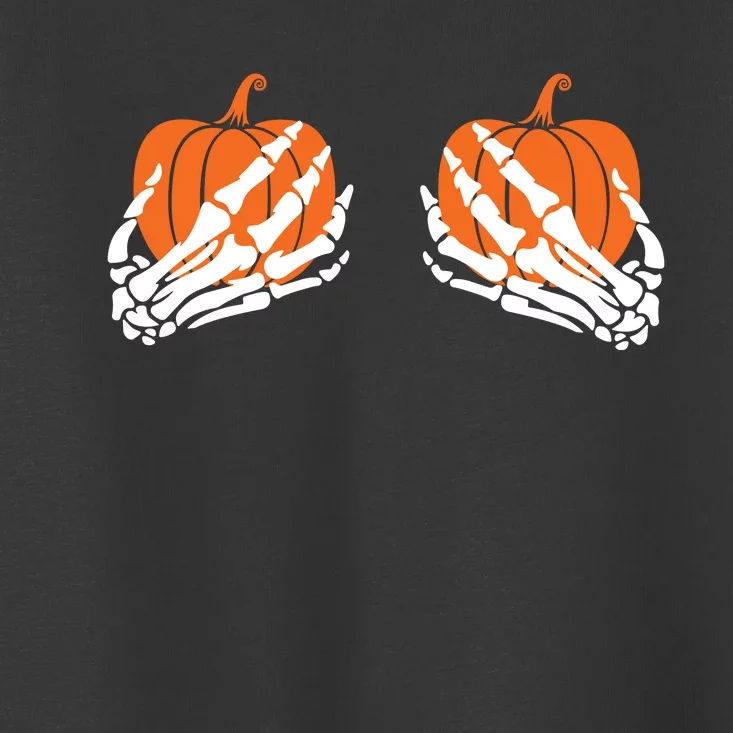 Funny Halloween Skeleton Hands On Chest Pumpkin Boobs Toddler T-Shirt