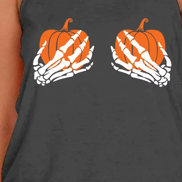 Funny Halloween Skeleton Hands On Chest Pumpkin Boobs Women's Knotted Racerback Tank