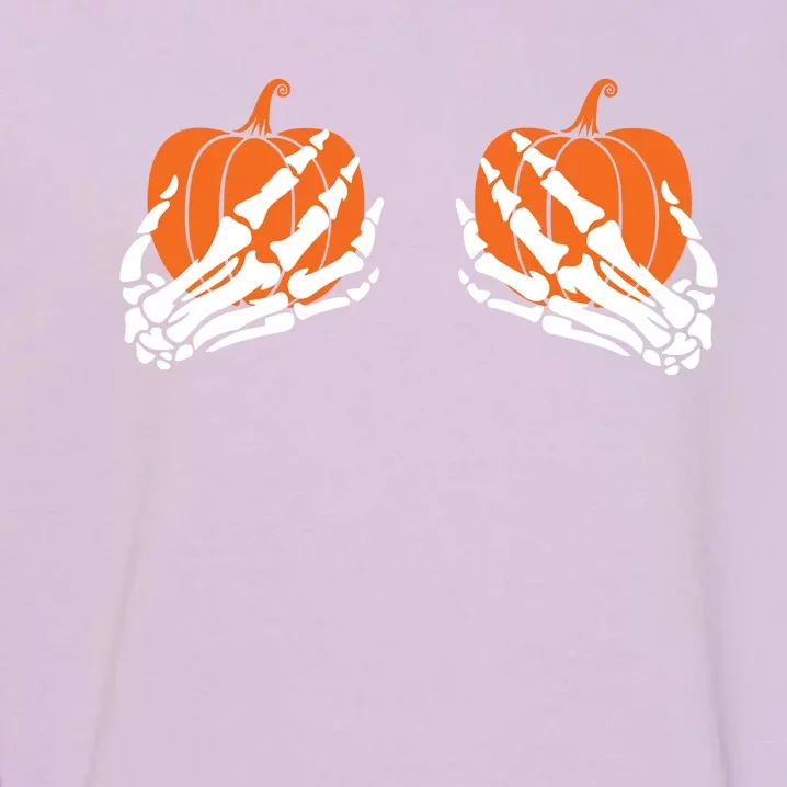 Funny Halloween Skeleton Hands On Chest Pumpkin Boobs Garment-Dyed Sweatshirt