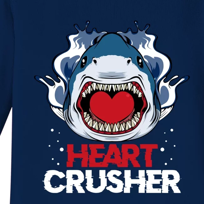 Funny Heart Shark Crusher Valentines Day Jawsome Beach Gift Baby Long Sleeve Bodysuit