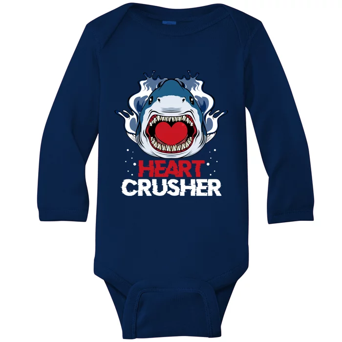 Funny Heart Shark Crusher Valentines Day Jawsome Beach Gift Baby Long Sleeve Bodysuit