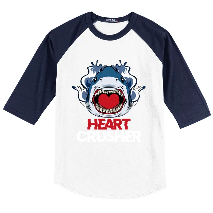 Funny Heart Shark Crusher Valentines Day Jawsome Beach Gift Baseball Sleeve Shirt