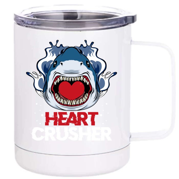 Funny Heart Shark Crusher Valentines Day Jawsome Beach Gift Front & Back 12oz Stainless Steel Tumbler Cup