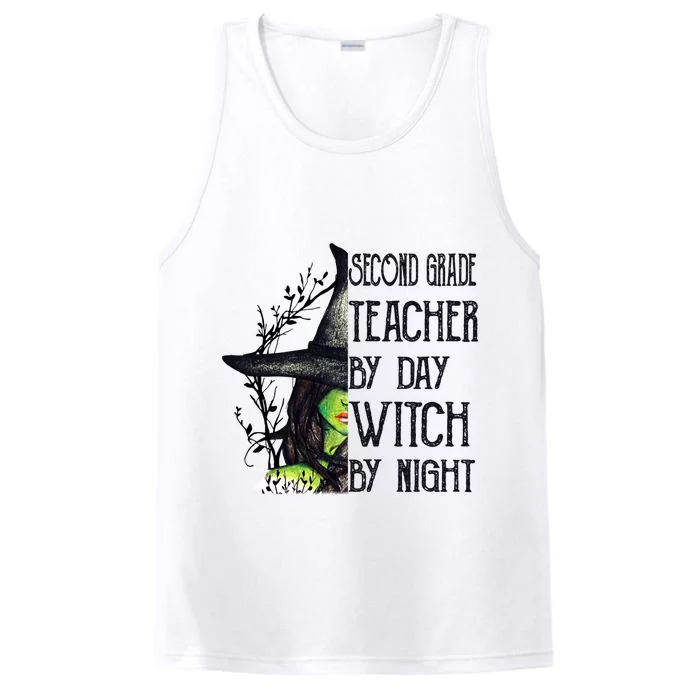 Funny Halloween Second Grade Teacher By Day Witch By Night Gift Performance Tank