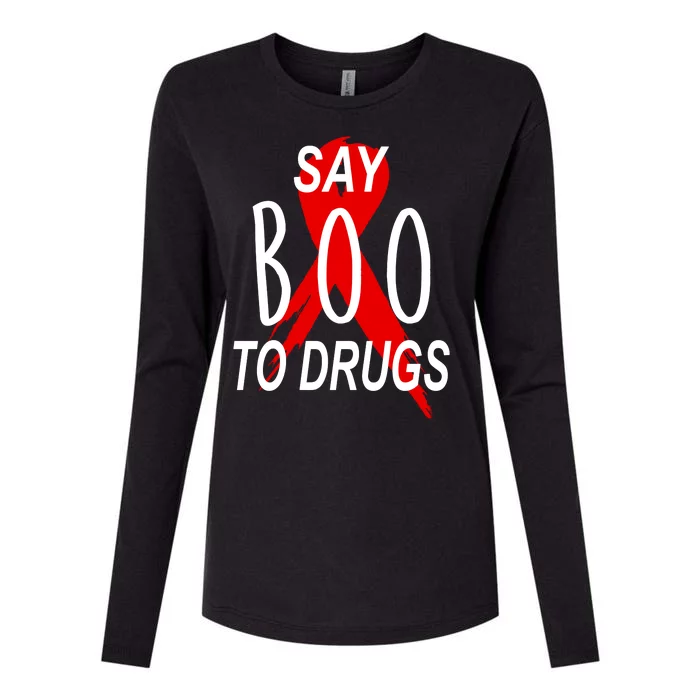 Funny Halloween Say Boo To Drugs Awareness Red Ribbon Womens Cotton Relaxed Long Sleeve T-Shirt