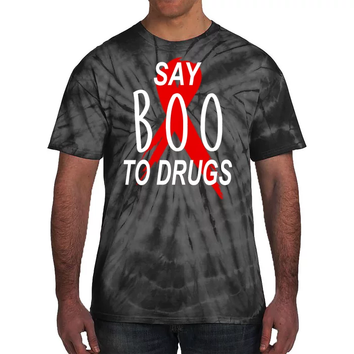 Funny Halloween Say Boo To Drugs Awareness Red Ribbon Tie-Dye T-Shirt