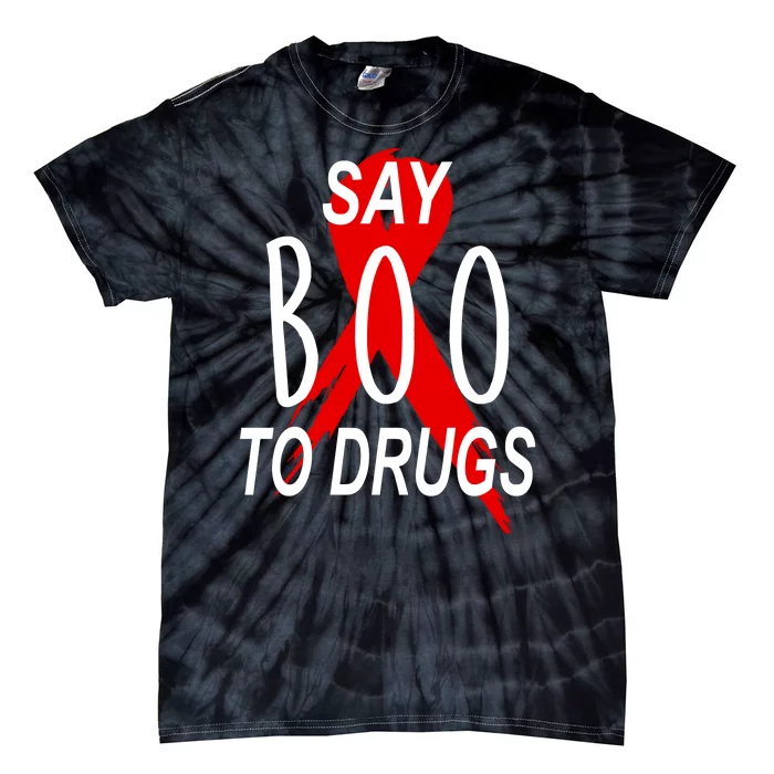 Funny Halloween Say Boo To Drugs Awareness Red Ribbon Tie-Dye T-Shirt