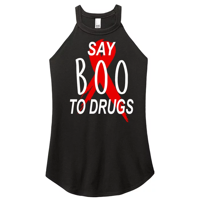 Funny Halloween Say Boo To Drugs Awareness Red Ribbon Women’s Perfect Tri Rocker Tank