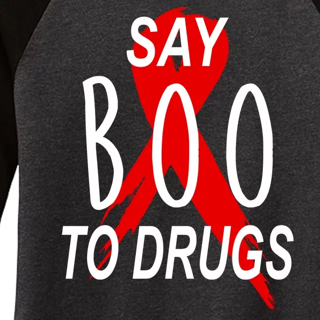 Funny Halloween Say Boo To Drugs Awareness Red Ribbon Women's Tri-Blend 3/4-Sleeve Raglan Shirt