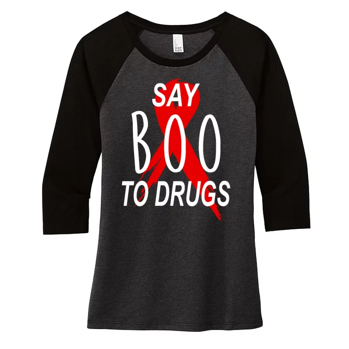 Funny Halloween Say Boo To Drugs Awareness Red Ribbon Women's Tri-Blend 3/4-Sleeve Raglan Shirt