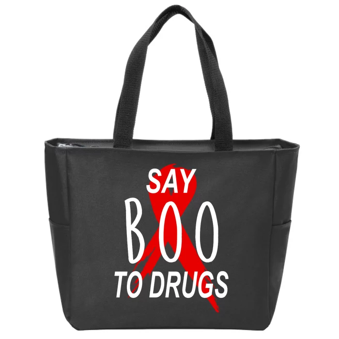 Funny Halloween Say Boo To Drugs Awareness Red Ribbon Zip Tote Bag