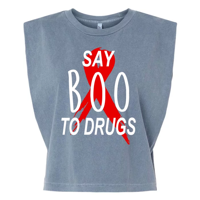 Funny Halloween Say Boo To Drugs Awareness Red Ribbon Garment-Dyed Women's Muscle Tee