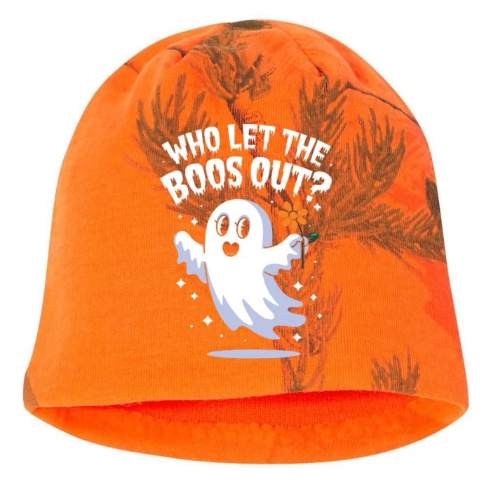 Funny Halloween Spooky Season Cute Pun Who Let The Boos Out Kati - Camo Knit Beanie